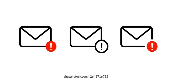 Warning message notification icon in line style. Error email sign. Envelope notification with exclamation mark symbol