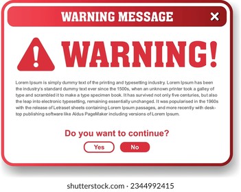 Warning Message pop up with flat design Vector