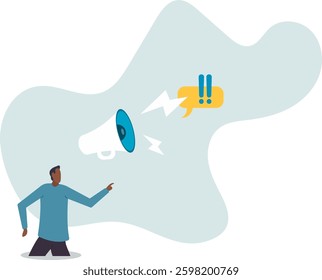 Warning message, shouting alert or danger warning, important message on loud speaker, emergency attention, safety or urgency scream.character for design
