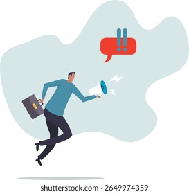 Mensagem de aviso, alerta de gritos ou aviso de perigo, mensagem importante no alto-falante, conceito de pessoas.