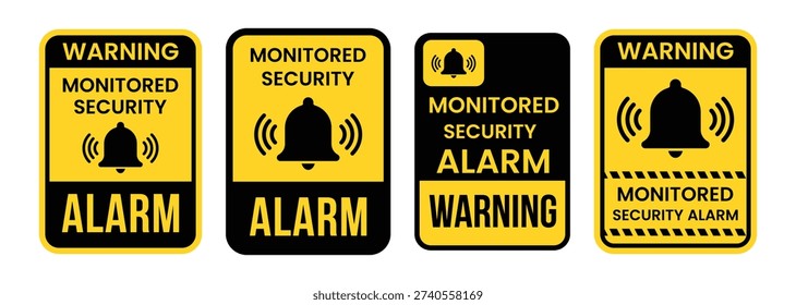 Warning monitored security alarm label, Warning monitored security alarm sign, logo, icon, sticker