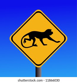 warning monkey sign on blue illustration