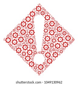 Warning mosaic of gearwheels. Vector cog wheel icons are combined into warning pattern.
