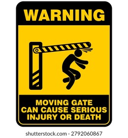 Warning, moving gate can cause serious injury or death. Sign vector