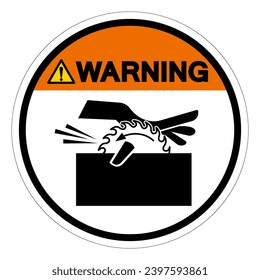 Warning Moving Saw Blade On Swing Machine Can Cut Symbol Sign, Vector Illustration, Isolate On White Background Label .EPS10