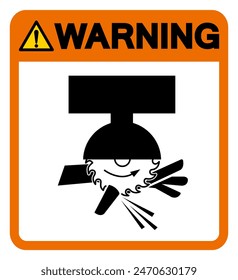Warning Moving Saw Blade On Swing Machine Can Cut Symbol Sign, Vector Illustration, Isolate On White Background Label .EPS10