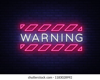 Warning Neon Text Vector. Danger Zone neon sign, design template, modern trend design, night neon signboard, night bright advertising, light banner, light art. Vector illustration