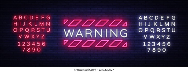 Warning Neon Text Vector. Danger Zone neon sign, design template, modern trend design, night neon signboard, night bright advertising, light banner, light art. Vector. Editing text neon sign