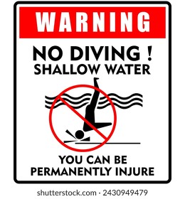 Warning, No Diving shallow water, sign vector