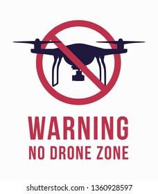 Warning - no drone zone. Prohibit sign on white background. Vector illustration.