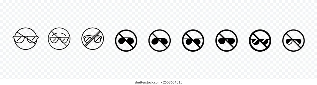 Warning no glasses sign, No sunglasses sign, prohibited sign for sunglasses icon