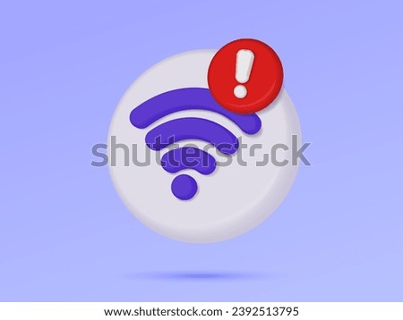 Warning no signal Wi-Fi 3D vector icon symbol Internet network sharing error access not available wireless online communication concept. minimal cartoon on purple background. 3d render elements