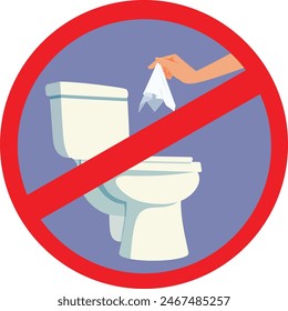 
Warning for not Throwing Wet Wipes in Toilet Vector Icon. Symbol for hazardous waste management causing drainage problems 
