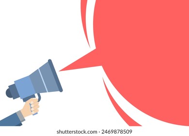 warning notice concept, Attention important information message announcement from megaphone loudspeaker flat cartoon vector banner, loudspeaker alert warning, blank blank template advertising.