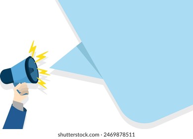 warning notice concept, Attention important information message announcement from megaphone loudspeaker flat cartoon vector banner, loudspeaker alert warning, blank blank template advertising.