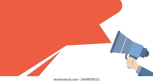 warning notice concept, Attention important information message announcement from megaphone loudspeaker flat cartoon vector banner, loudspeaker alert warning, blank blank template advertising.