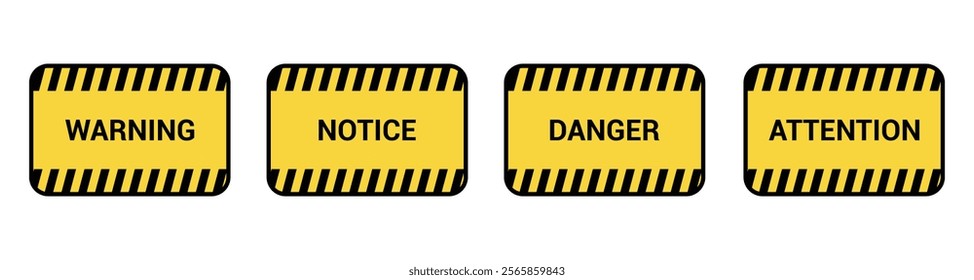 warning, notice, danger, attention yellow sign collection, Set of warning signs plate. Warning sticker collection.