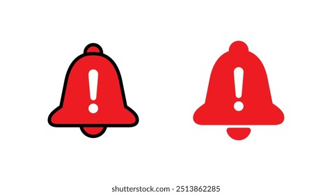 Warning notification bell icon in flat style. Exclamation mark on bells concept