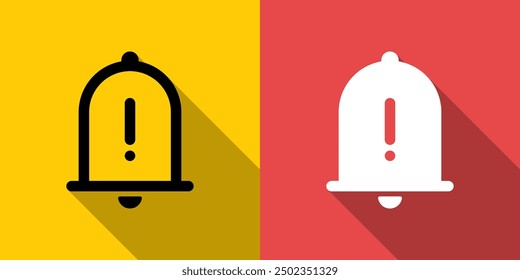 Warning notification bell icon with long shadow