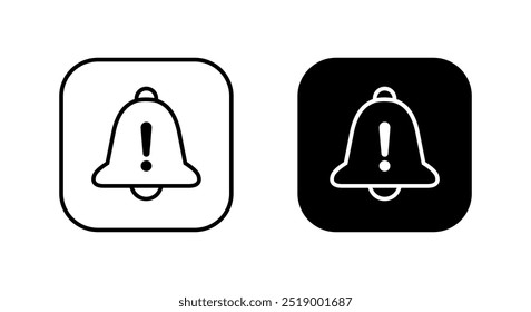 Warning notification bell icon on black square. Exclamation mark with bells concept