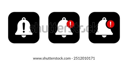 Warning notification bell icon on black square