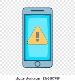 Warning notification on mobile phone icon in cartoon style isolated on background for any web design 