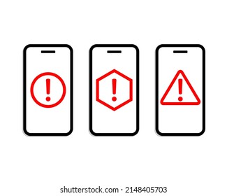 Warning notification on mobile phone screen. Vector illustration