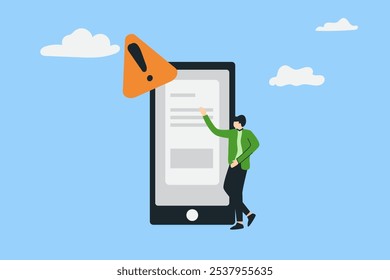 Warning notification symbol on mobile phone with people show reporting.