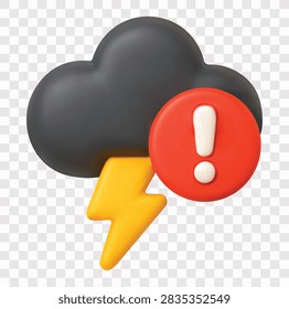 Warning and Notification Vector Icon Set | 3D icon set | dark storm cloud with a lightning bolt and exclamation mark alert