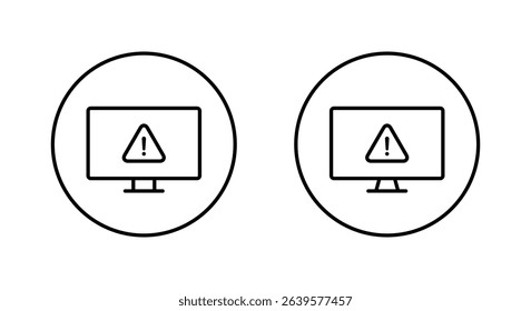Warning on computer monitor outline icon on circle line. Security threat information on screen sign symbol