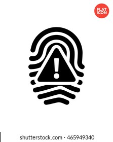 Warning on fingerprint Icon Flat Style Isolated Vector Illustration