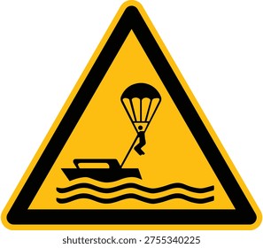 Warning parasailing sign hazard. Caution Signs for parasailing hazards. Alert for parasailing conditions. Hazard parasailing sign, vector icon illustration isolated.