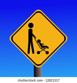 warning parents with strollers crossing sign