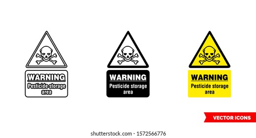 Warning Pesticide Storage Area Hazard Sign Icon Of 3 Types: Color, Black And White, Outline. Isolated Vector Sign Symbol.