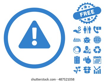 Warning pictograph with free bonus elements. Vector illustration style is flat iconic symbols, cobalt color, white background.