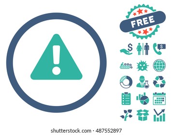 Warning pictograph with free bonus elements. Vector illustration style is flat iconic bicolor symbols, cobalt and cyan colors, white background.