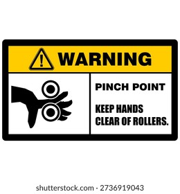 Warning, pinch point, keep hands clear of rollers, sticker vector