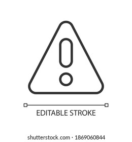 Warning pixel perfect linear icon. Emergency message for user. Danger situation notification. Thin line customizable illustration. Contour symbol. Vector isolated outline drawing. Editable stroke