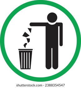 Warning Please Drop Litter in Bin Sticker. Isolated Vector Illustration.