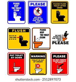 Warning, Please, Flush, put toilet sit down, toilet clean sticker set