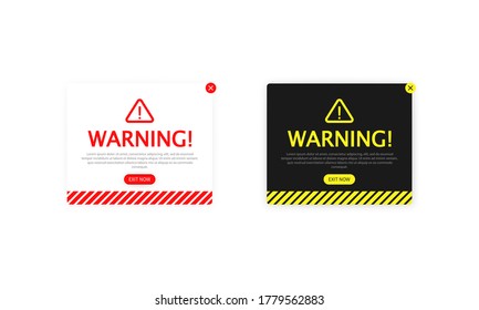 Warning pop up with flat design. Exclamation symbol. Web page for website, notification, service. Vector EPS 10