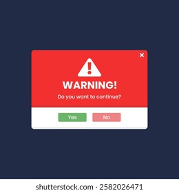 Warning pop up template design with flat vector design