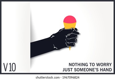 Warning poster. Vector illustration with ice cream in black hand. 