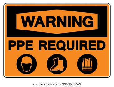Warning  PPE.  Required Symbol Sign,Vector Illustration, Isolate On White Background Label. EPS10