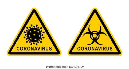 Warning, precaution, attention, alert icon in triangle shape. Protection against dangerous virus. Healthcare medicine protected concept from bacteria corona virus, COVID-19, 2019-nCoV infection