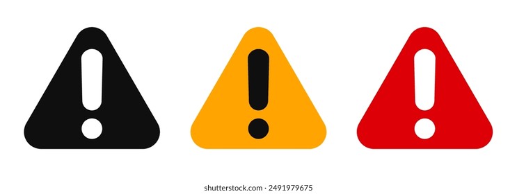 Warning, precaution, attention, alert icon, set exclamation mark in triangle shape