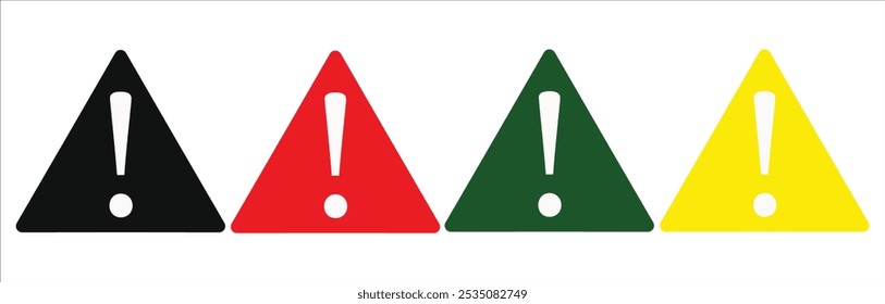 Aviso, precaução, atenção, ícone de alerta, definir muitos pontos de exclamação de cor em forma de triângulo.