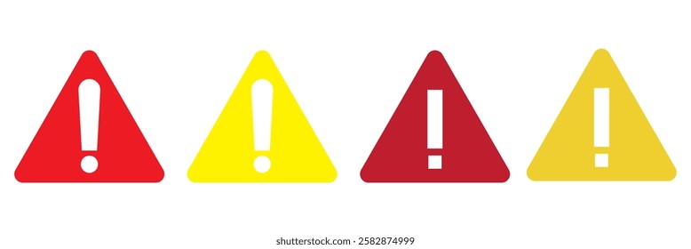 Warning, precaution, attention, alert icon, exclamation mark in the triangle shape. Symbol or icon for web site, logo, UI design. Flat vector illustration.