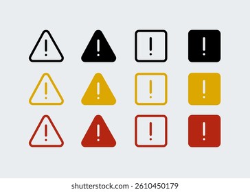Warning, precaution, attention, alert icon, set exclamation mark in triangle shape. Exclamation marks. Caution alarm set, danger signs. Attention symbols. Warning and attention icons