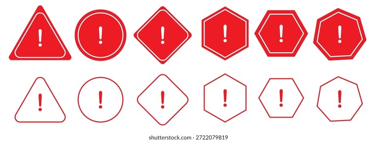 Advertencia, precaución, atención, icono de alerta, signo de exclamación en forma de triángulo. Símbolo o icono para el Sitio web, logotipo, diseño de la interfaz de usuario. Ilustración vectorial plana.